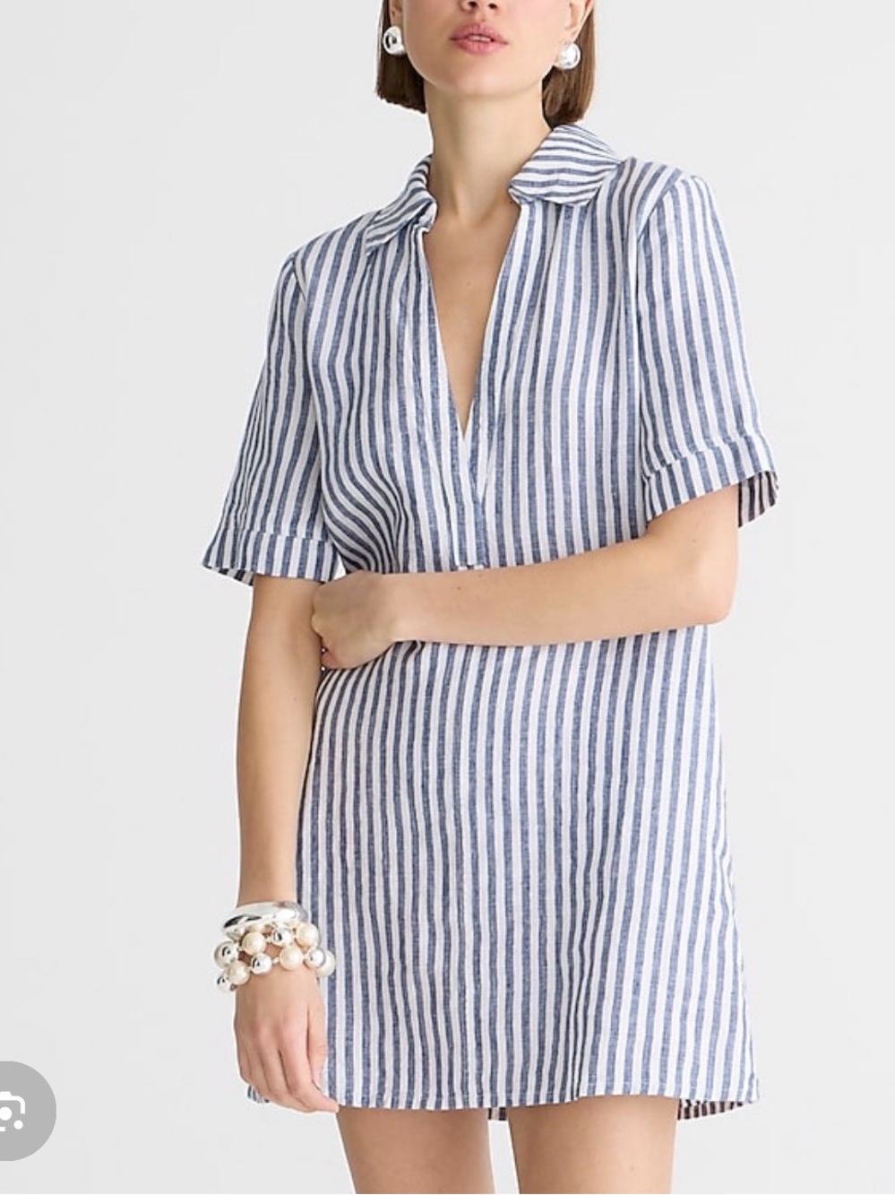 J crew linen popover tunic dress striped TL